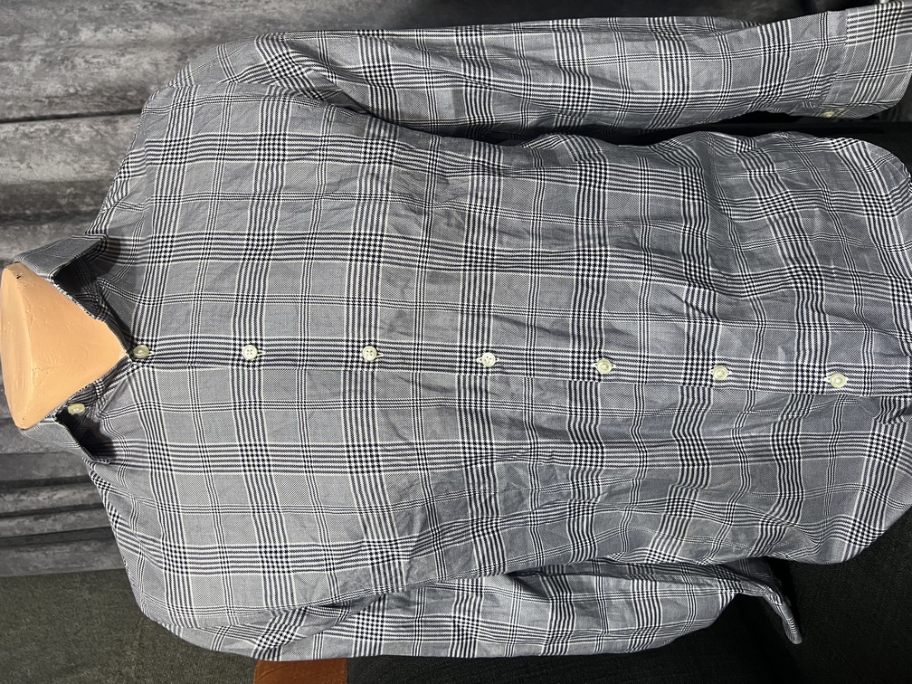 Élégante Chemise homme à carreaux Prince de Gaules grise et blanche de taille Xl